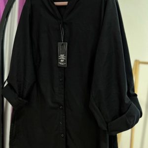 شومیز لینن مشکی قد بلند مدل تاژ